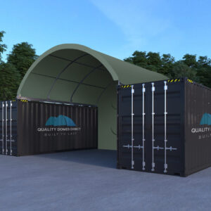 20x20ft (6x6m) Shipping Container Dome Shelter Green Incl Semi-Permanent End Wall